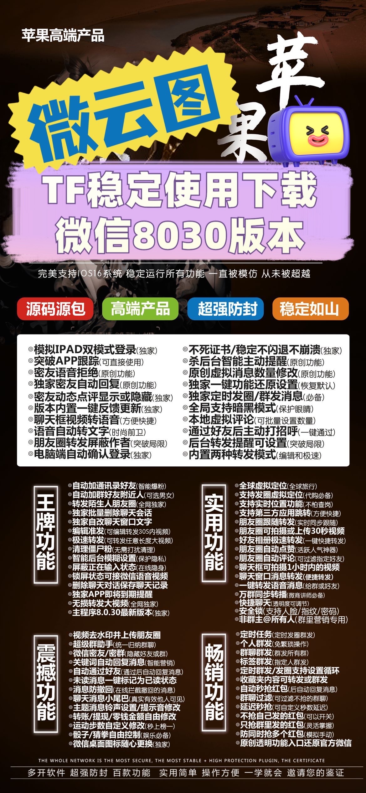 苹果微云图微笑TF微信分身多开软件阿古朵微蓝同款—轻松管理微信助你微商简单快捷