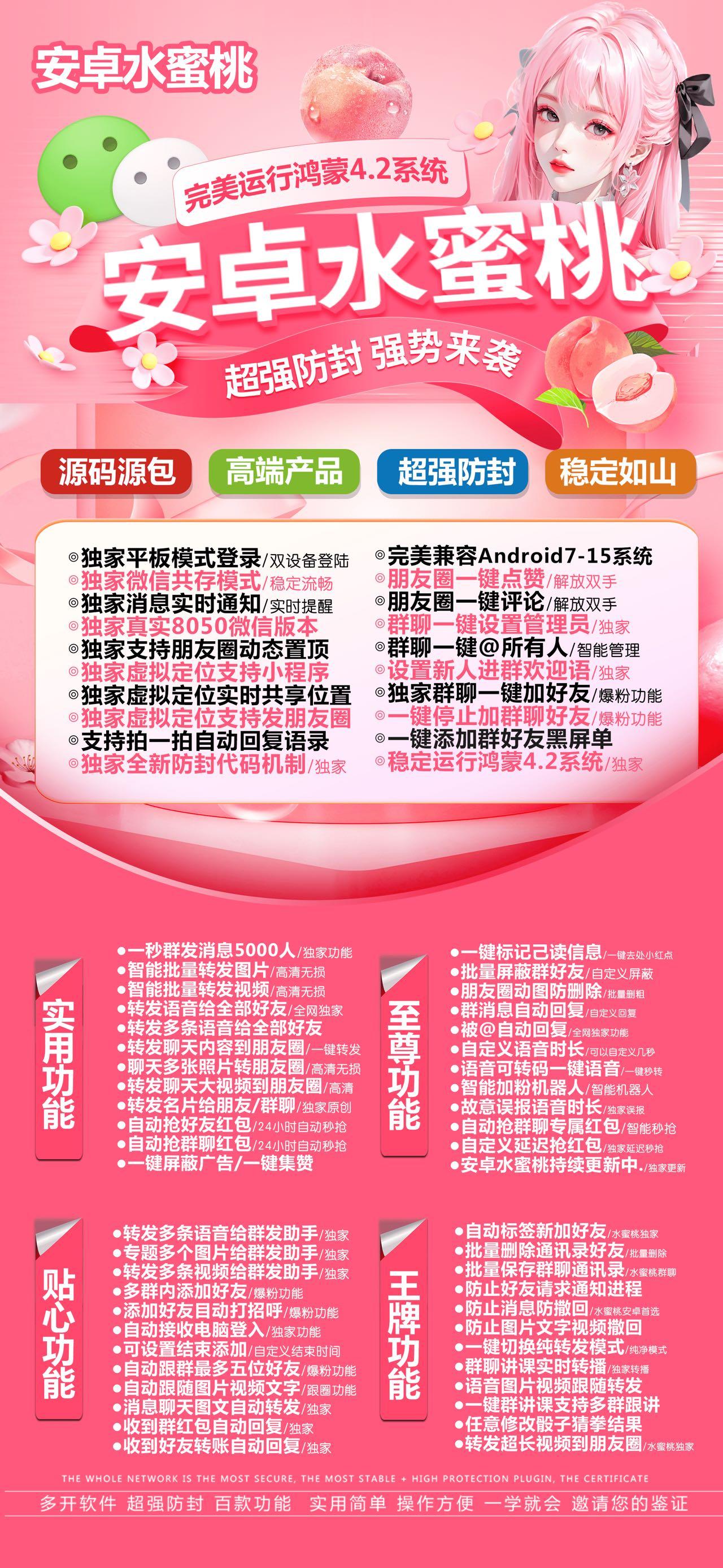 【安卓水蜜桃授权码分身多开软件】支持群发转发朋友圈支持转发语音虚拟定位全球穿越信息防止撤回