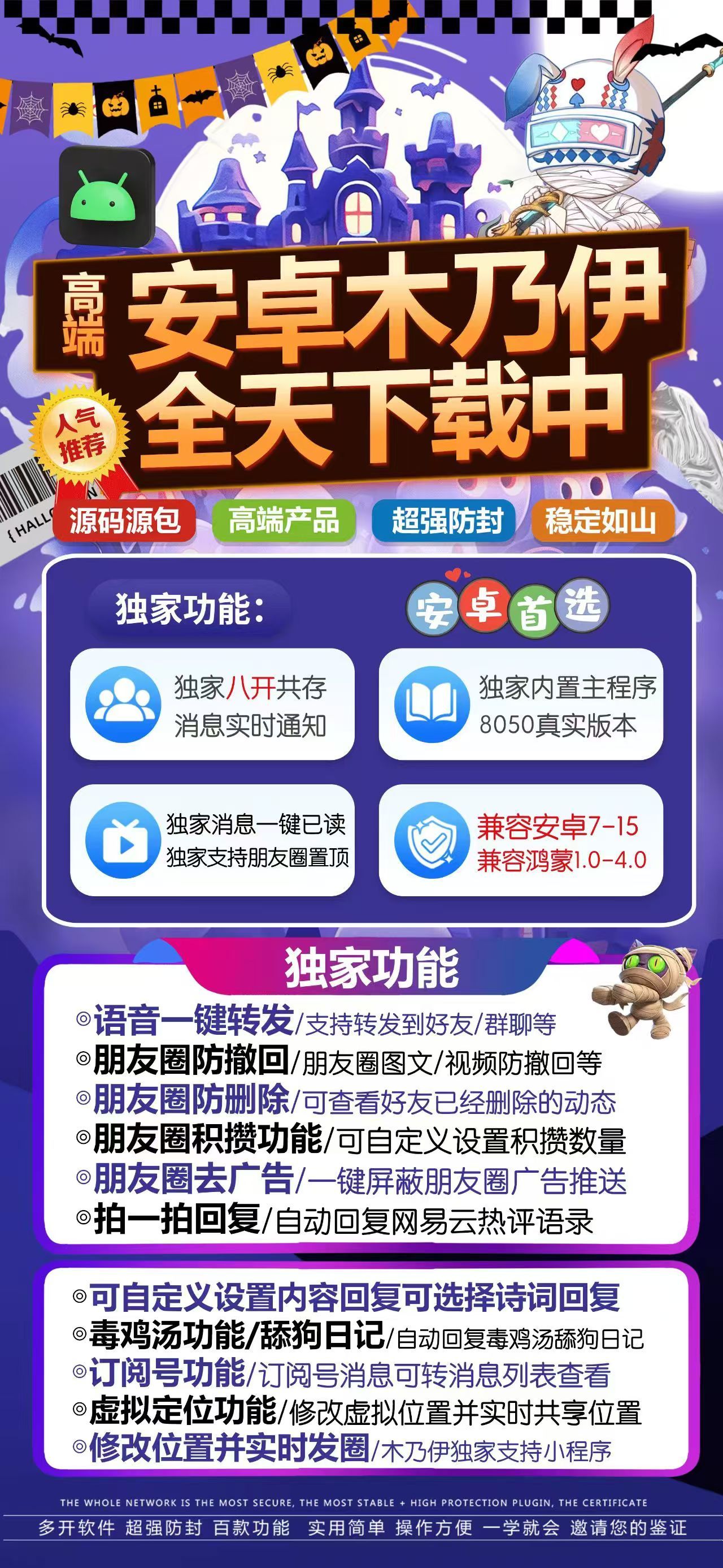 【安卓微信分身木乃伊授权码卡密购买】语音一键转发/支持转发到好友/群聊/朋友圈防撤回/朋友圈图文/视频防撤回/虚拟定位全球穿越
